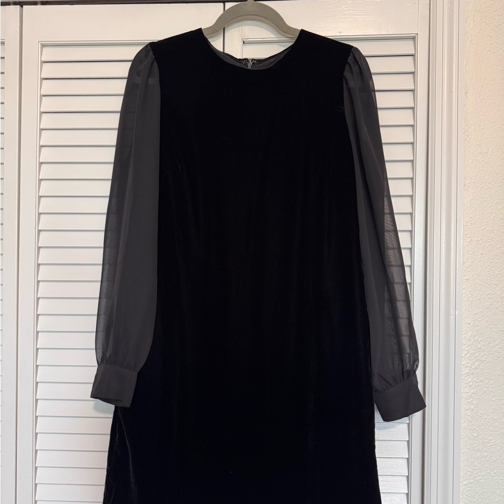 J. CREW Velvet Black Mini Dress with Sheer Sleeves (size 8)